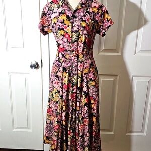 Polo Ralph Lauren button-down dress. Size 6. Floral print.  Belted short sleeves